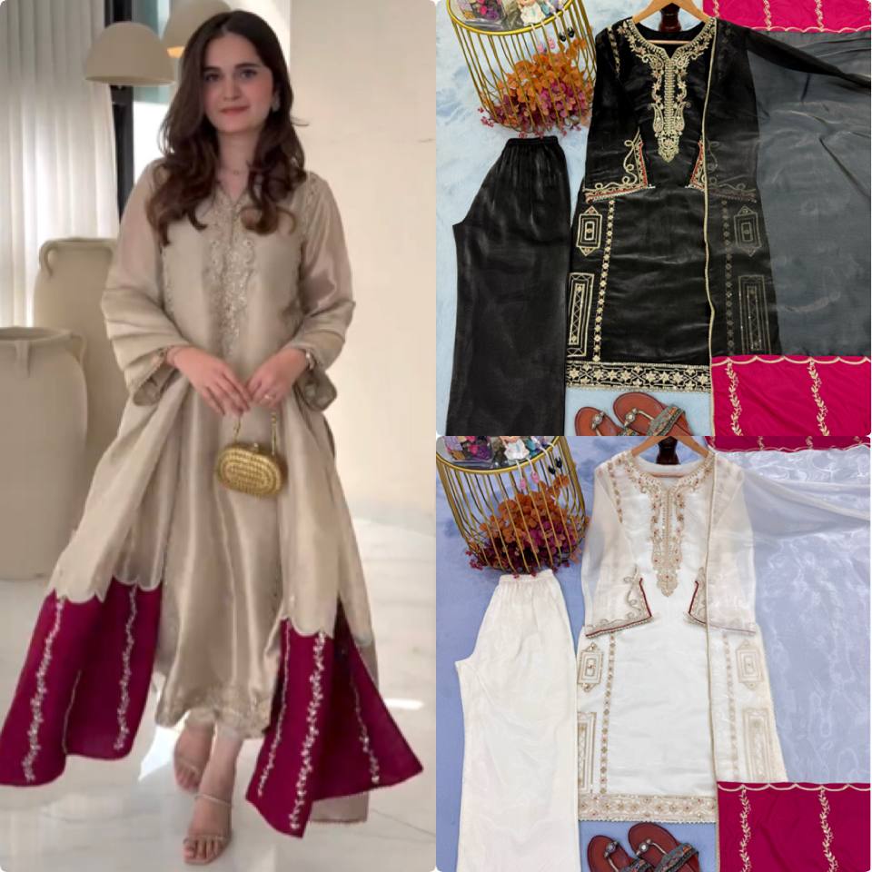 Designer Jimmy Choo Embroidered Top Plazzo Set with Dupatta | Party Wear – D.No- 1369