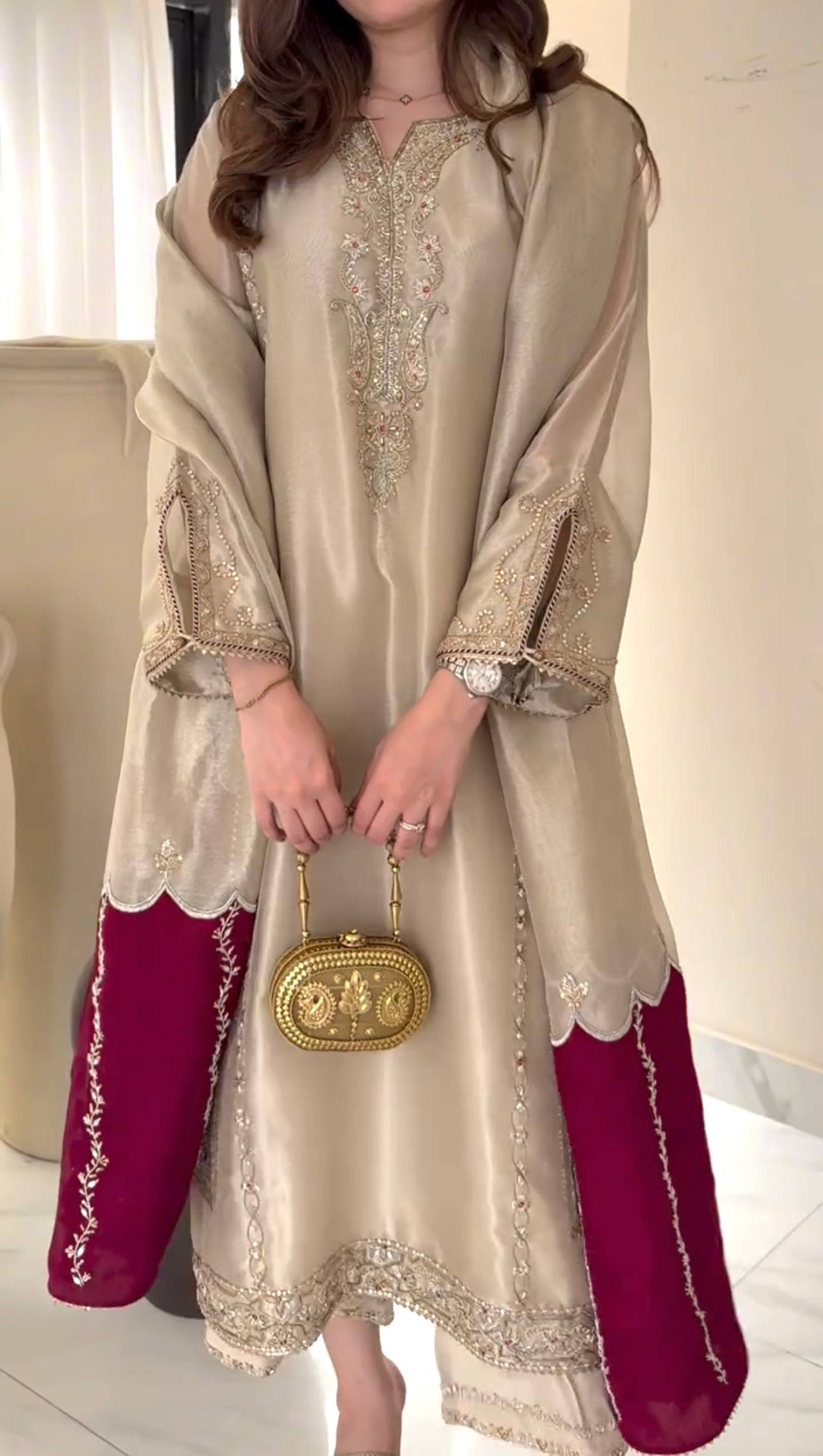 Designer Jimmy Choo Embroidered Top Plazzo Set with Dupatta | Party Wear – D.No- 1369