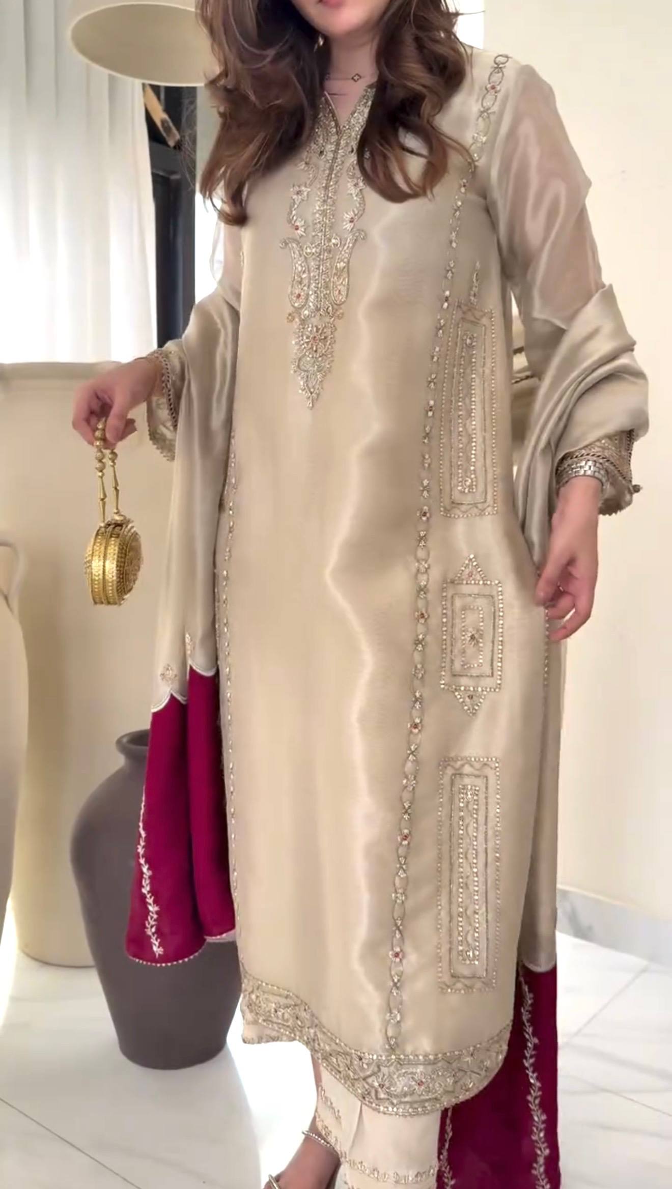 Designer Jimmy Choo Embroidered Top Plazzo Set with Dupatta | Party Wear – D.No- 1369