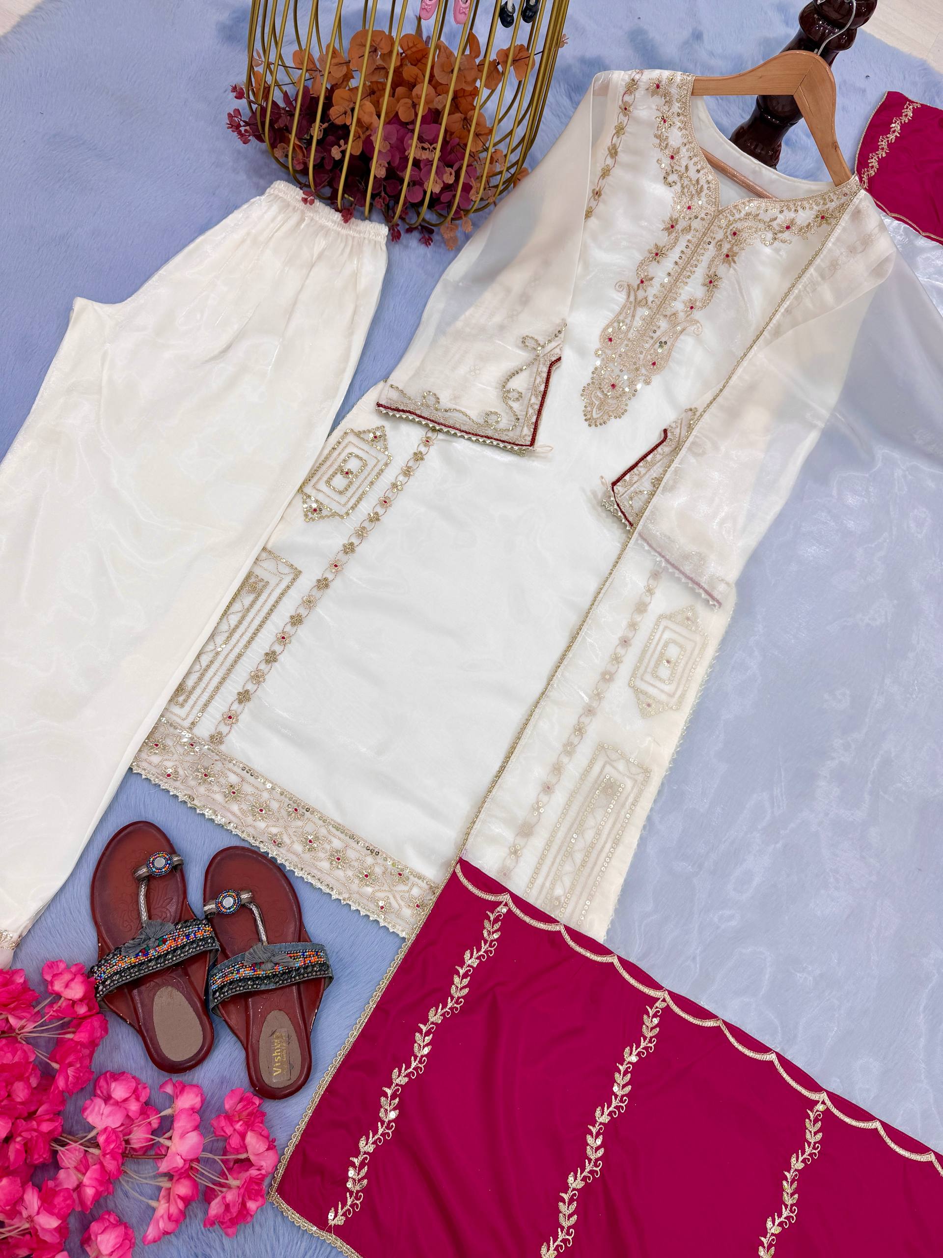 Designer Jimmy Choo Embroidered Top Plazzo Set with Dupatta | Party Wear – D.No- 1369