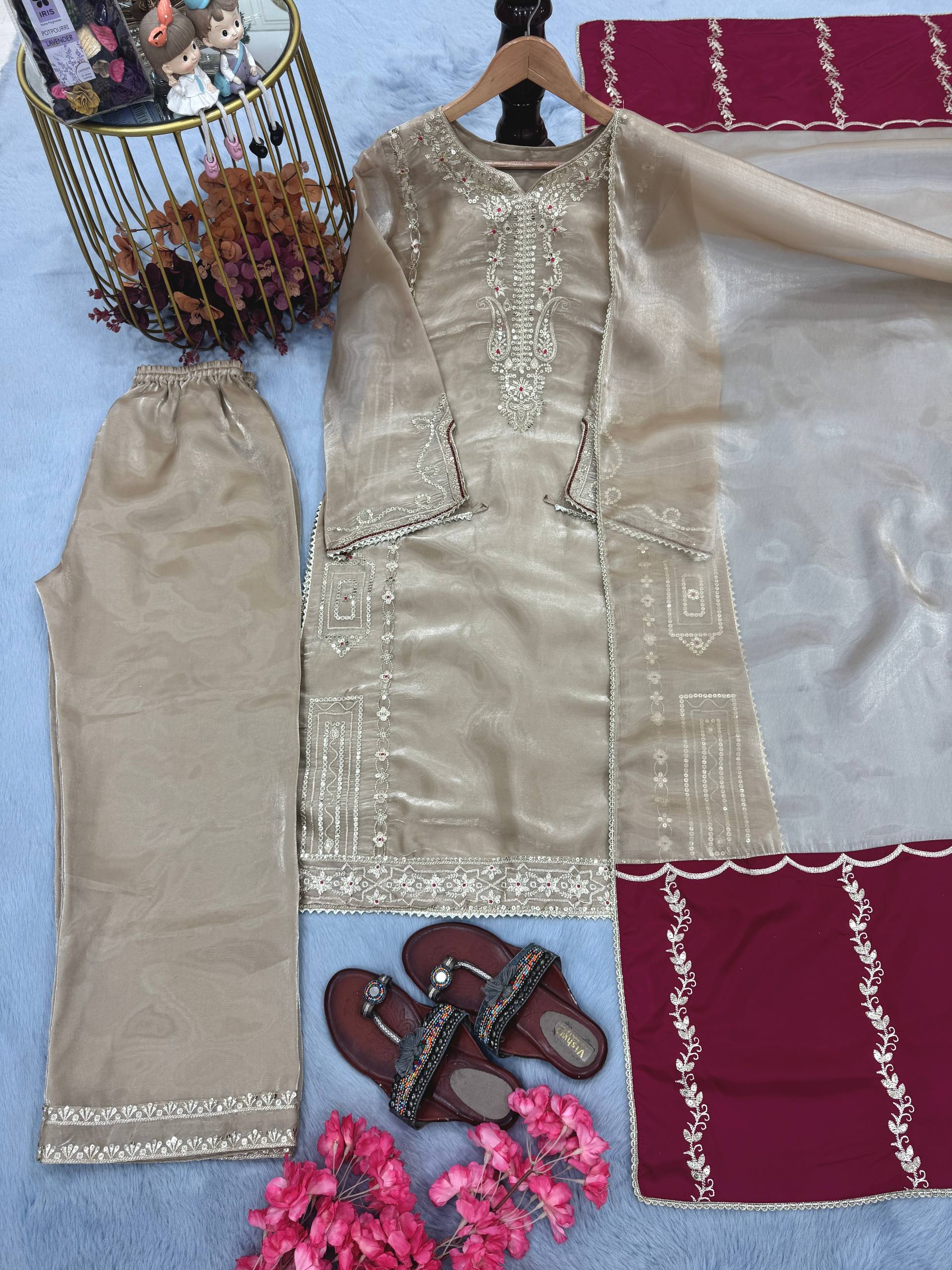 Designer Jimmy Choo Embroidered Top Plazzo Set with Dupatta | Party Wear – D.No- 1369