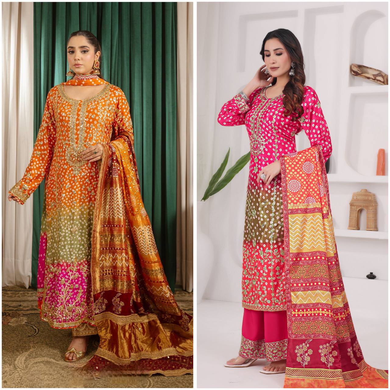 Designer Chinon Silk Printed Long Kurti Plazzo Set with Dupatta | Party Wear – D.No- 1264