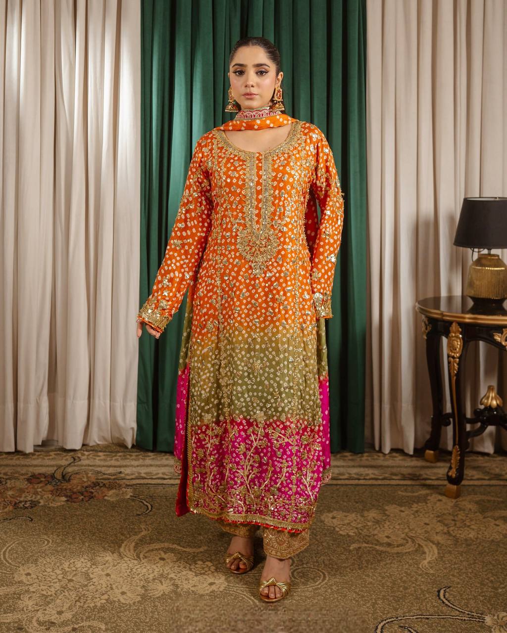 Designer Chinon Silk Printed Long Kurti Plazzo Set with Dupatta | Party Wear – D.No- 1264