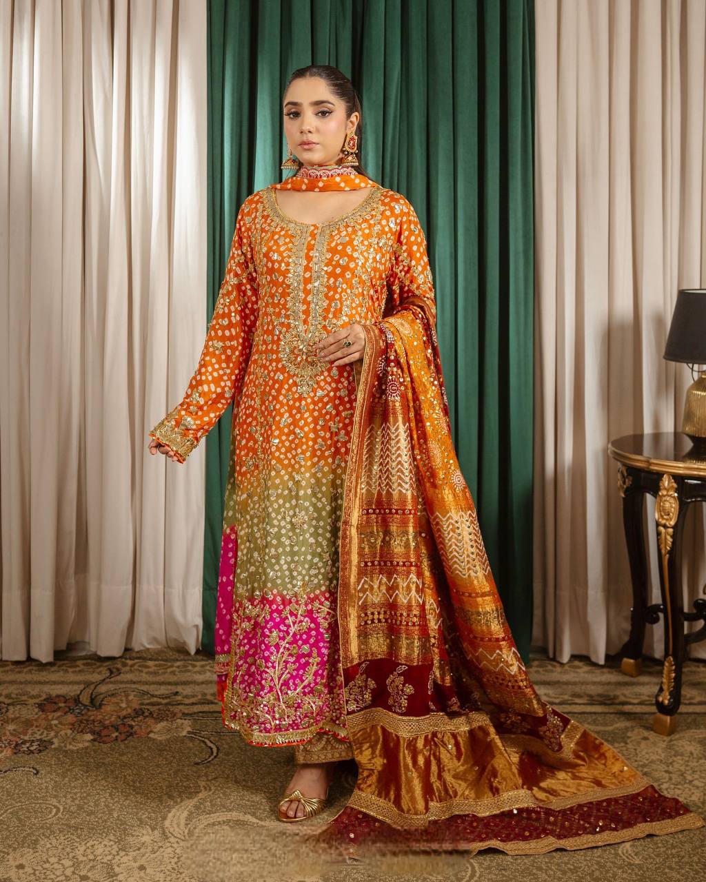 Designer Chinon Silk Printed Long Kurti Plazzo Set with Dupatta | Party Wear – D.No- 1264