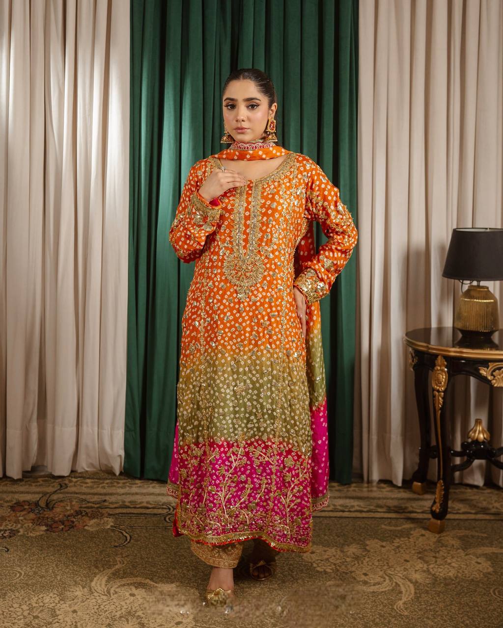 Designer Chinon Silk Printed Long Kurti Plazzo Set with Dupatta | Party Wear – D.No- 1264
