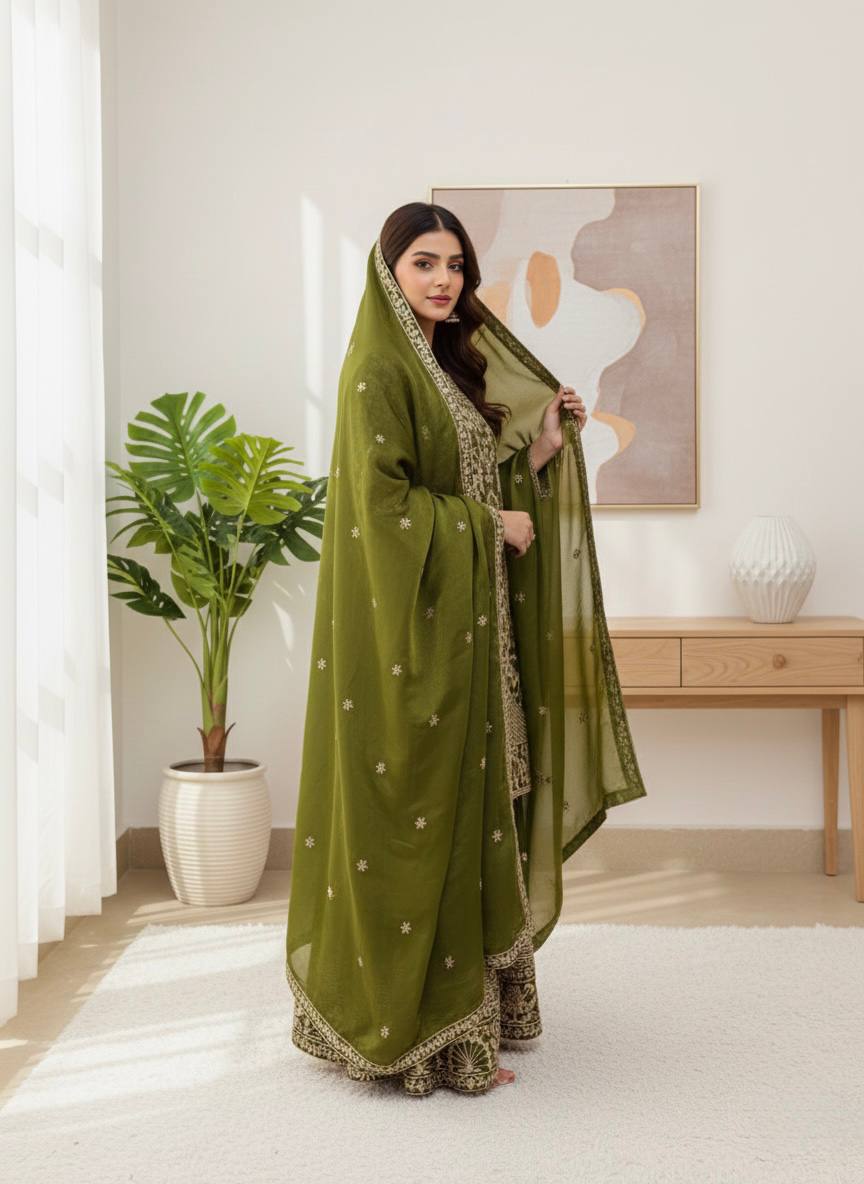 Designer GMY Silk Embroidered Top Sharara Palazzo Set with Dupatta | Party Wear – D.No. 1578
