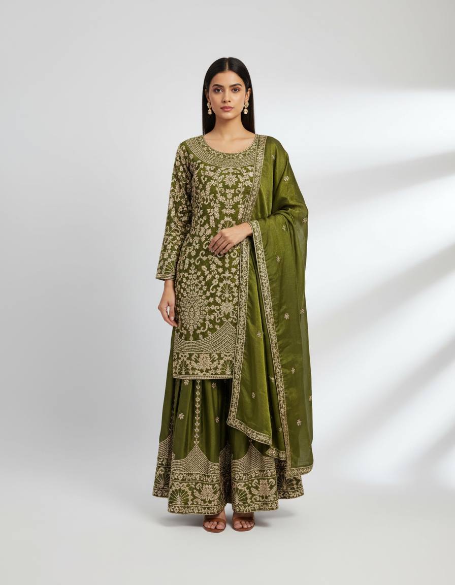 Designer GMY Silk Embroidered Top Sharara Palazzo Set with Dupatta | Party Wear – D.No. 1578