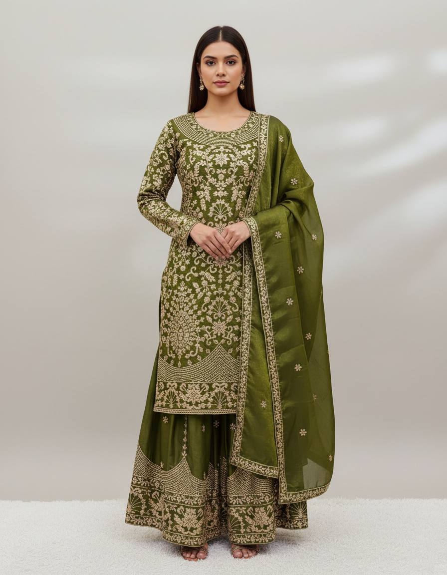 Designer GMY Silk Embroidered Top Sharara Palazzo Set with Dupatta | Party Wear – D.No. 1578