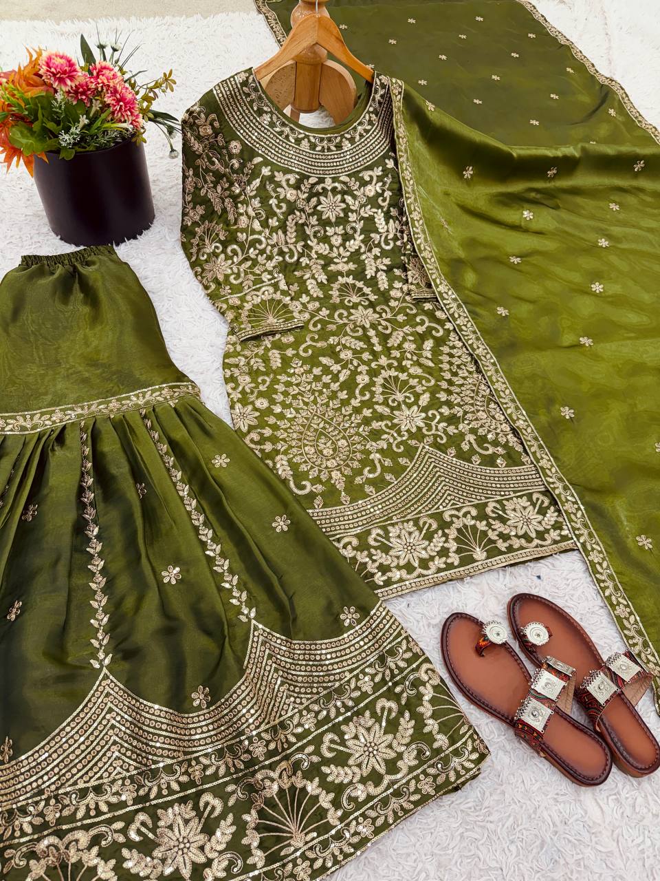 Designer GMY Silk Embroidered Top Sharara Palazzo Set with Dupatta | Party Wear – D.No. 1578