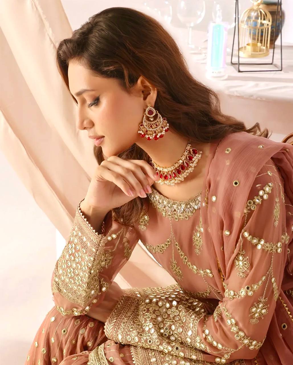 Designer Faux Georgette Embroidered Kurti Sharara Set with Dupatta | Party Wear – D.No. 1369