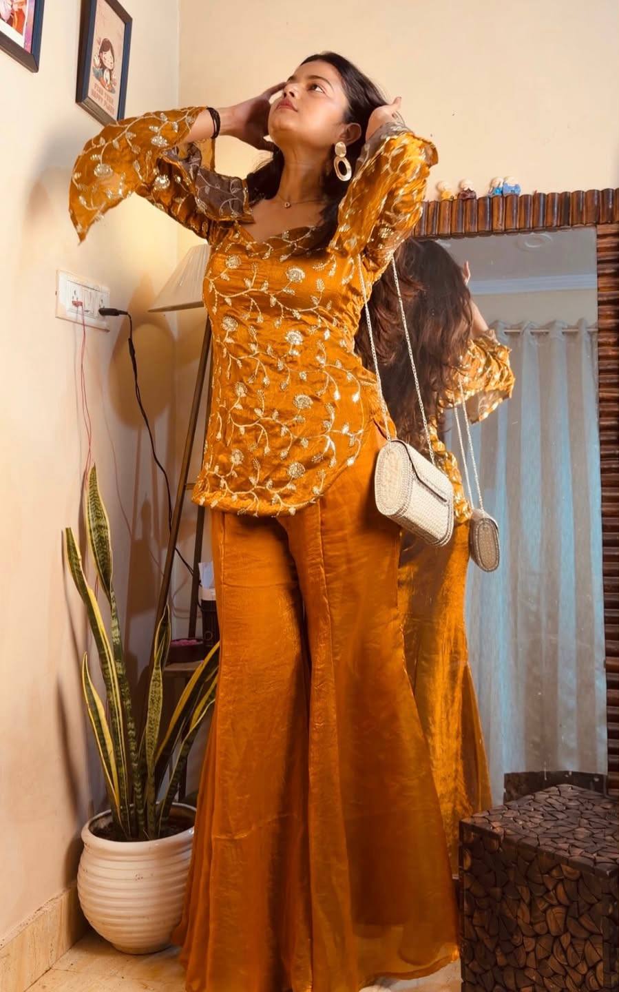 Designer Fandy Silk Embroidered Top & Palazzo Set | Ready-to-Wear Party Outfit