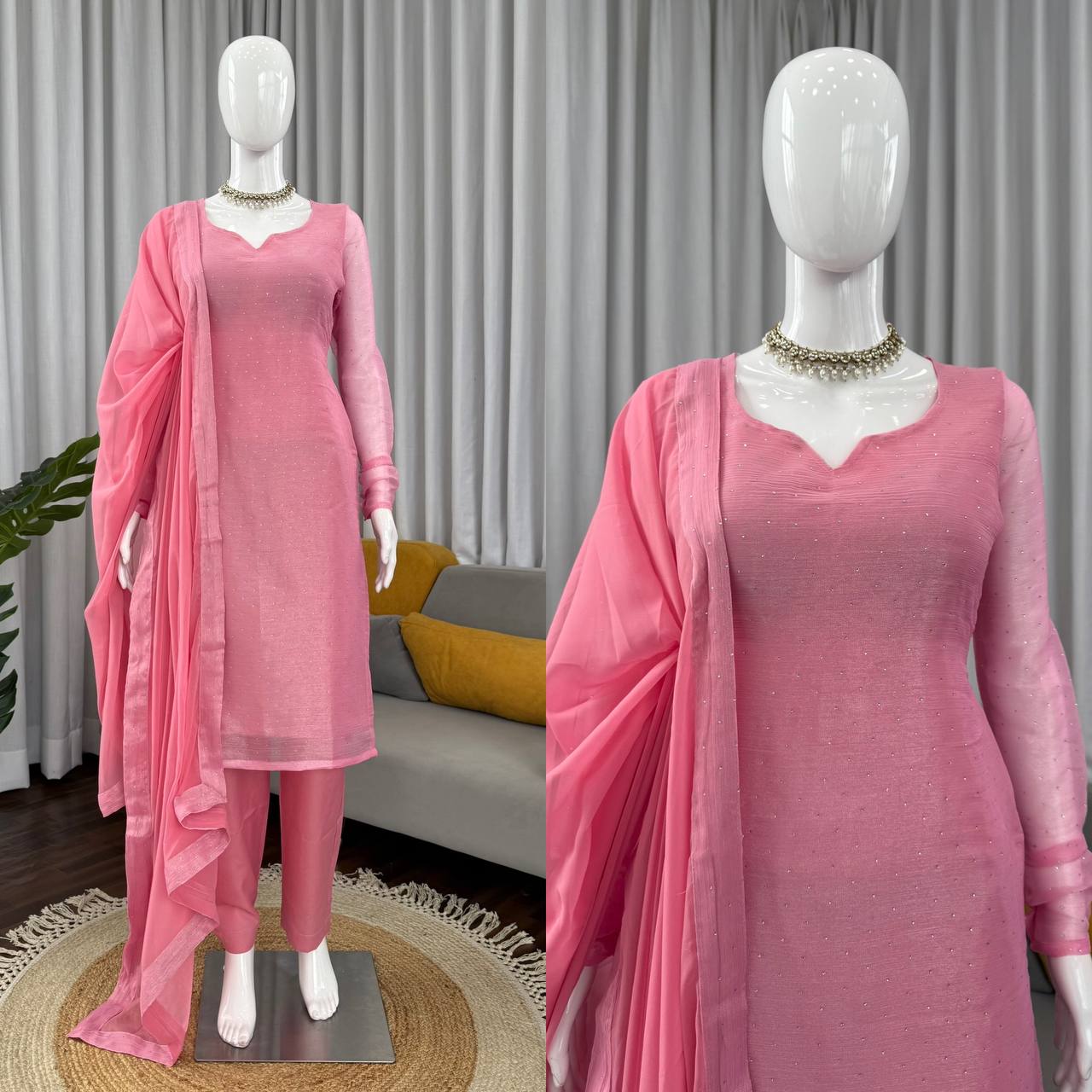 Women’s Barbari Silk Designer Suit & Pant Set with Dupatta | D.No. 1303