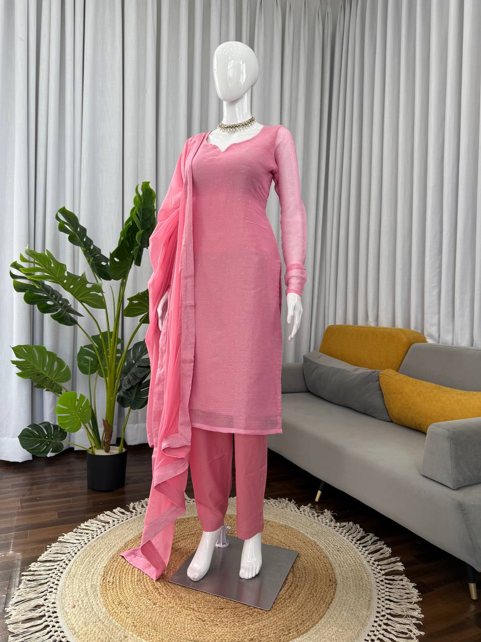 Women’s Barbari Silk Designer Suit & Pant Set with Dupatta | D.No. 1303
