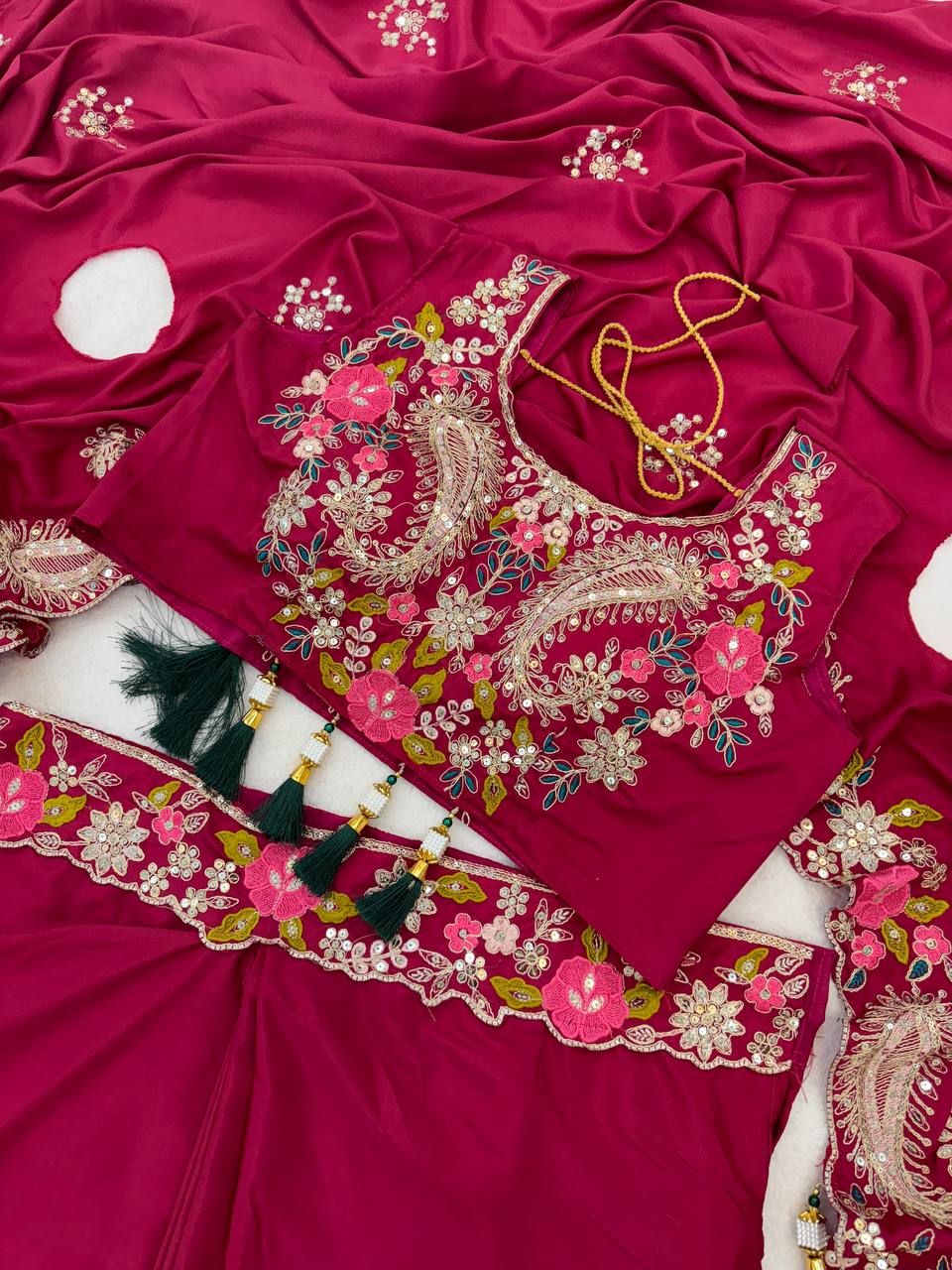Women’s Premium Crepe Silk Partywear Shrug Set with Sharara & Blouse | D.No. 1303
