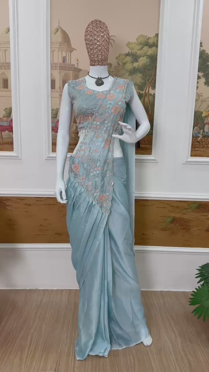 Ready to Wear Rangoli Silk Drape Saree with Fully Embroidered Blouse (ST-1167_1050)