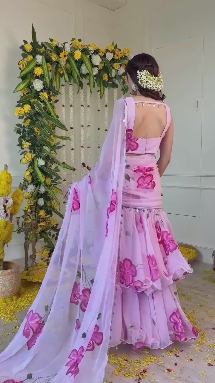 Ready to Wear Faux Georgette Ruffle Lahenga Saree with Digital Print Blouse (HV-9238_1199)
