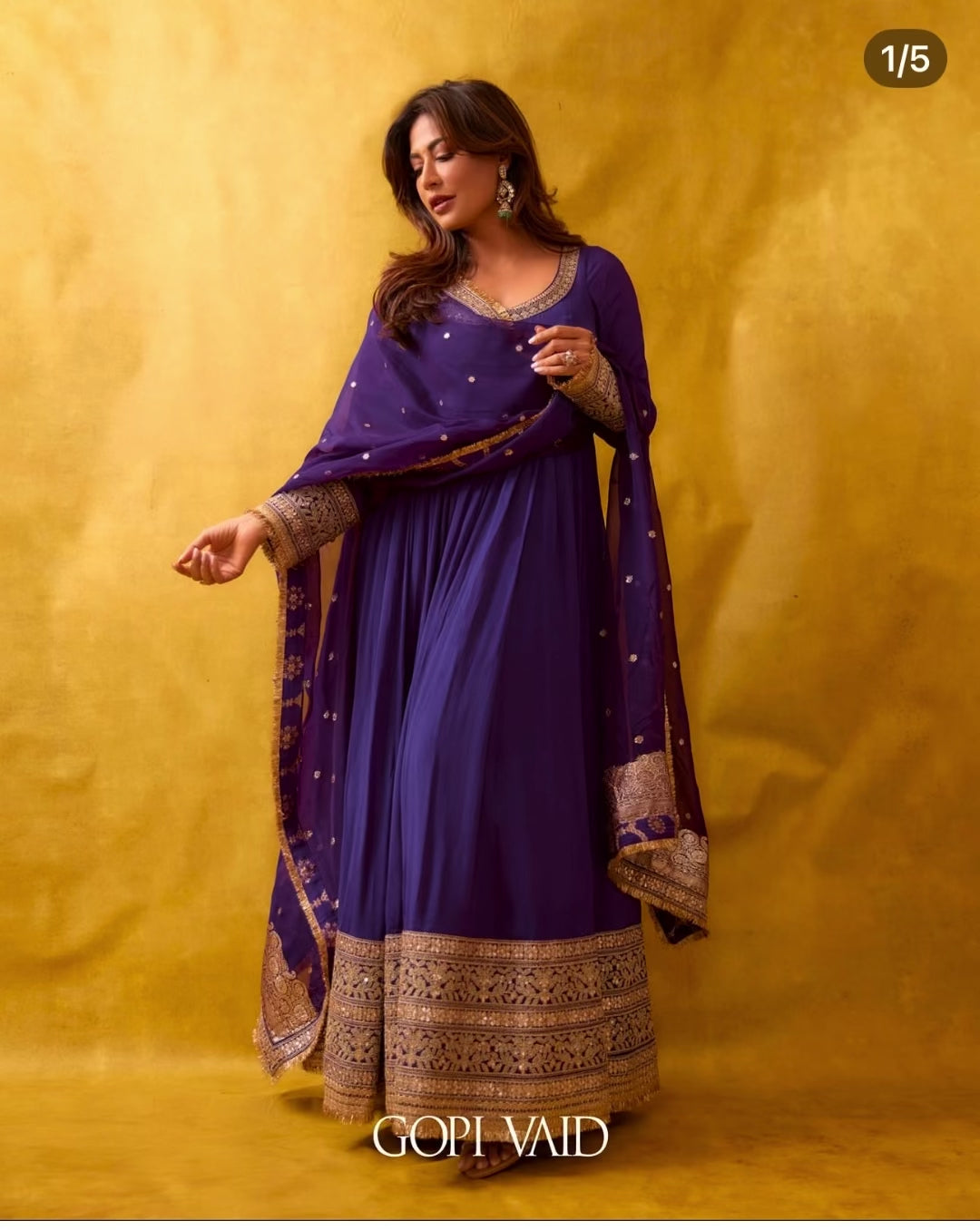 Pure Chinon Silk Embroidered Gown Set I DNo.1469