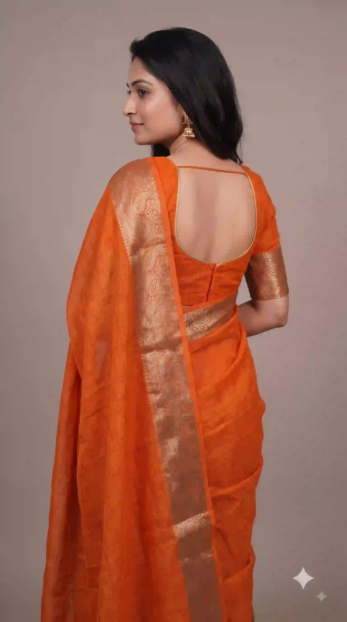 Orange marshmallow saree – back view