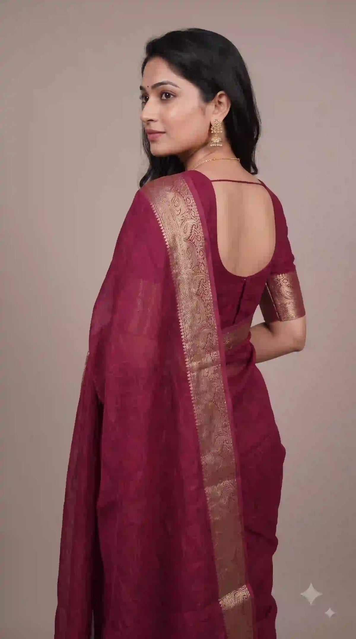 Wine marshmallow saree – side view