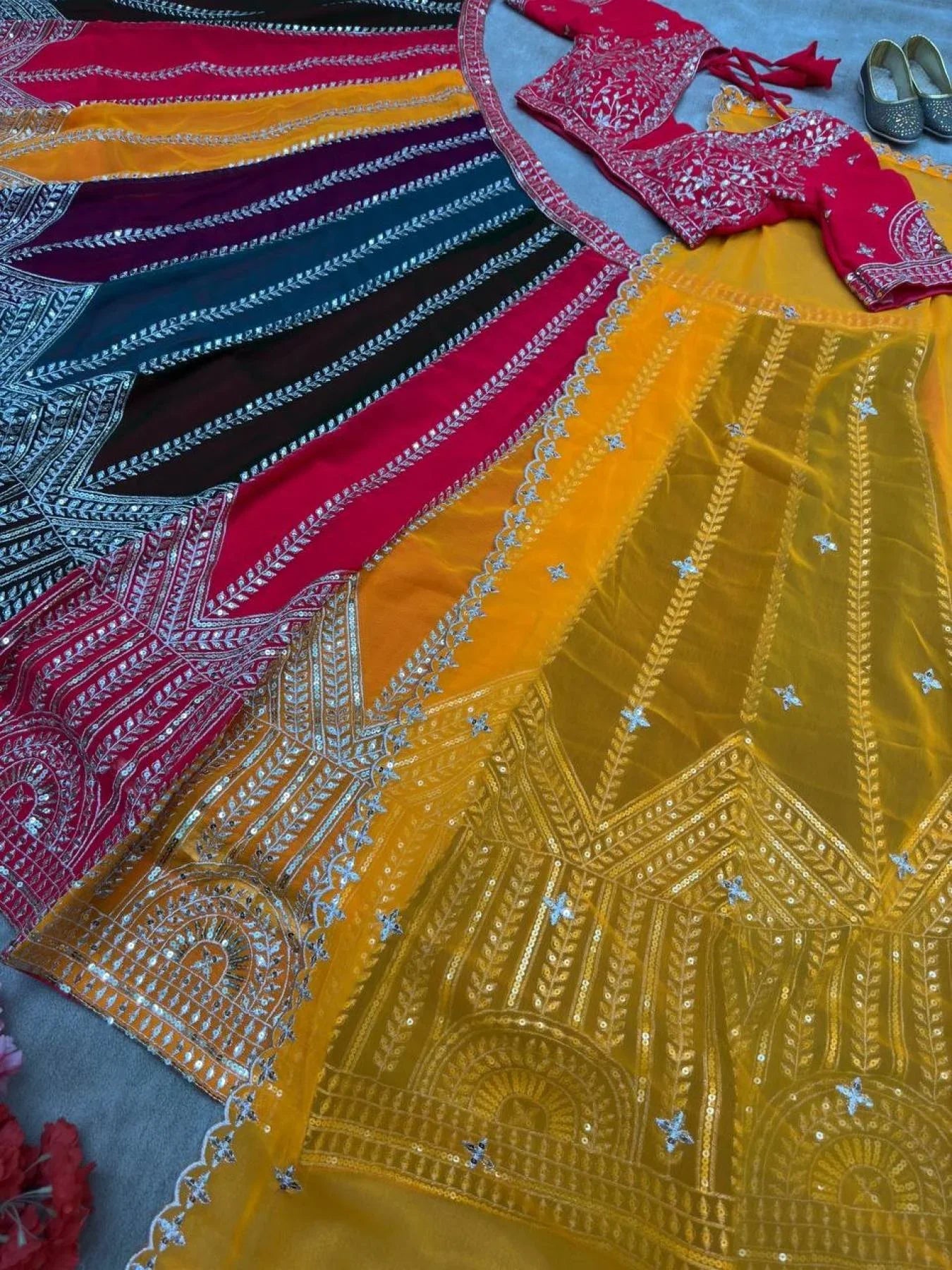 Stunning Choice For Weddings Royal Multicolor Georgette Lehenga Choli Single Available