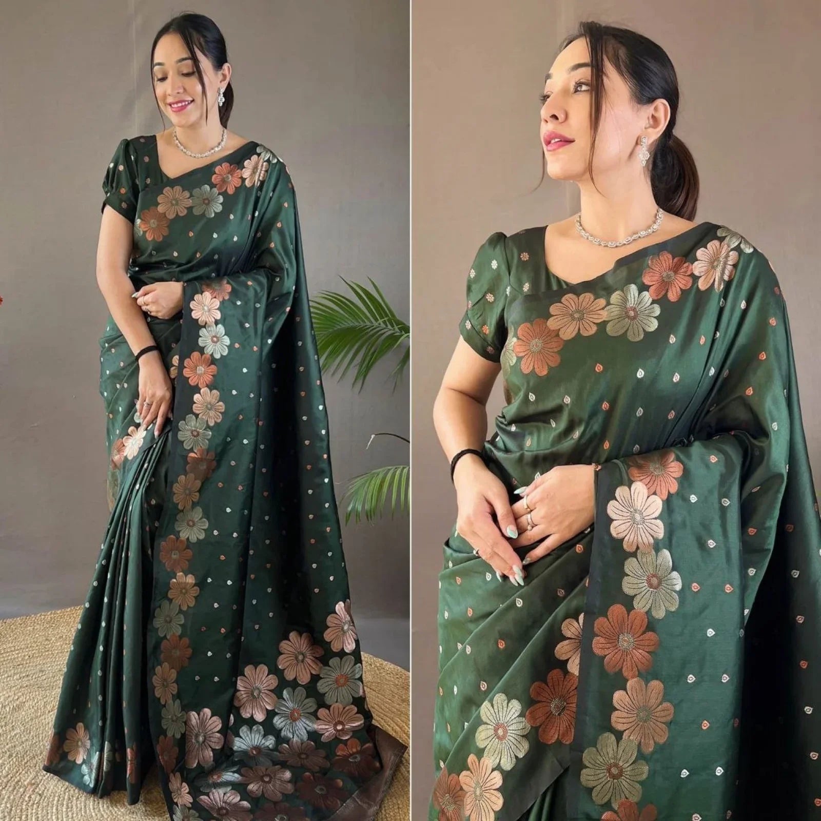 Stunning Soft Lichi Silk Saree With Rich Pallu & Jacquard Blouse
