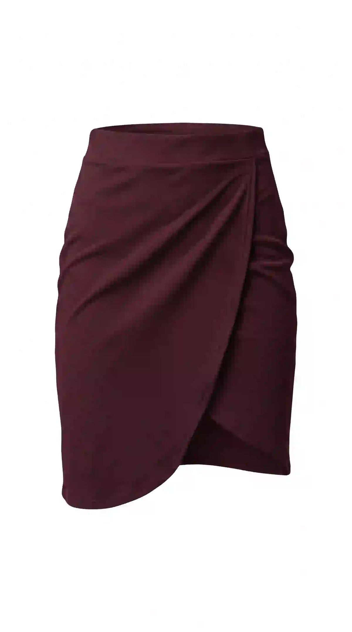 Maroon wrap-style mini skirt – front view | TIGIQ