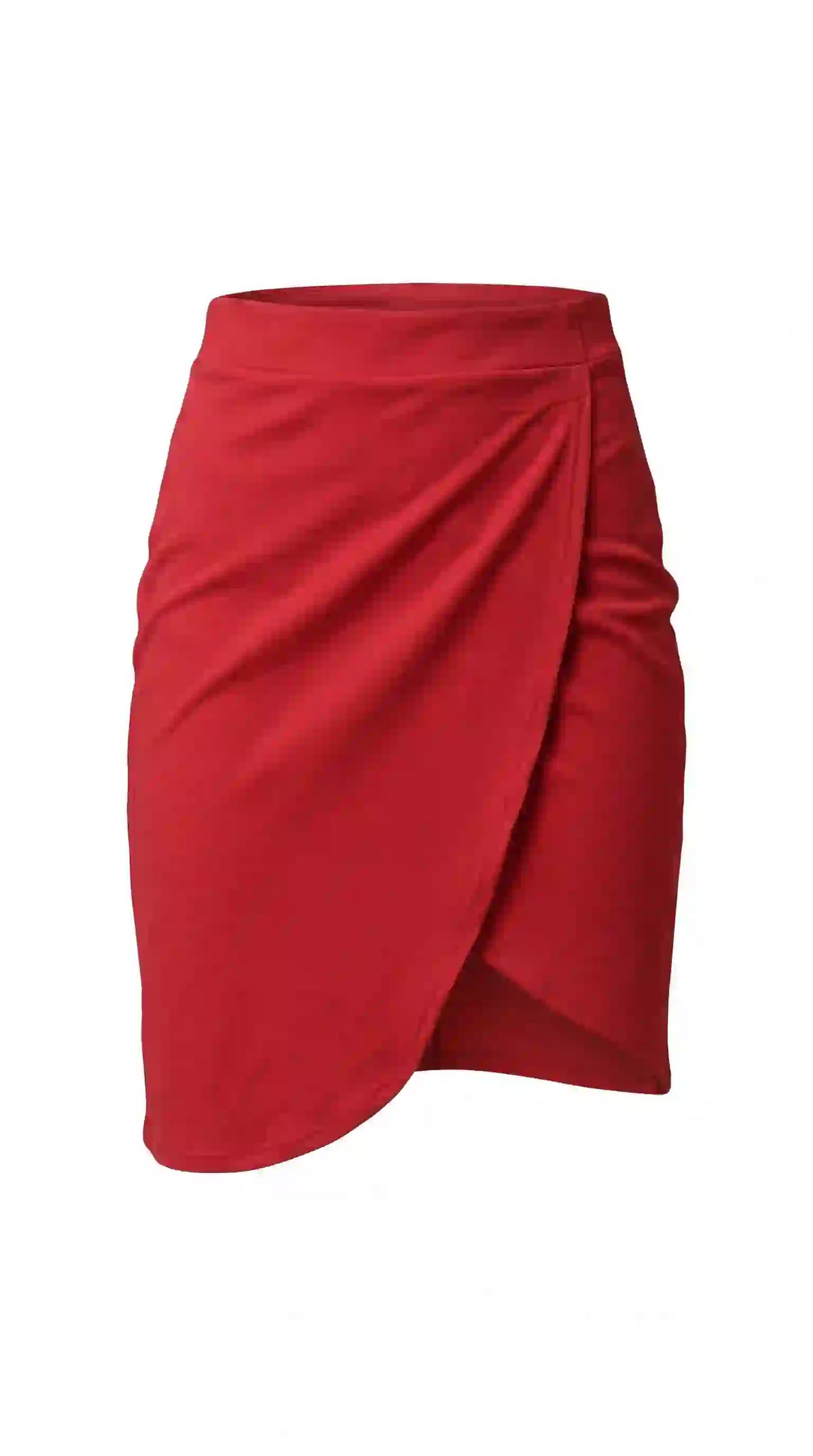 Red wrap-style mini skirt – front view | TIGIQ